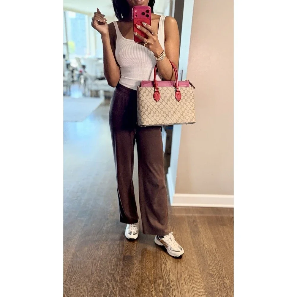 Authentic Gucci GG Supreme Tote Multicolor Pink Leather Top Handle Crossbody